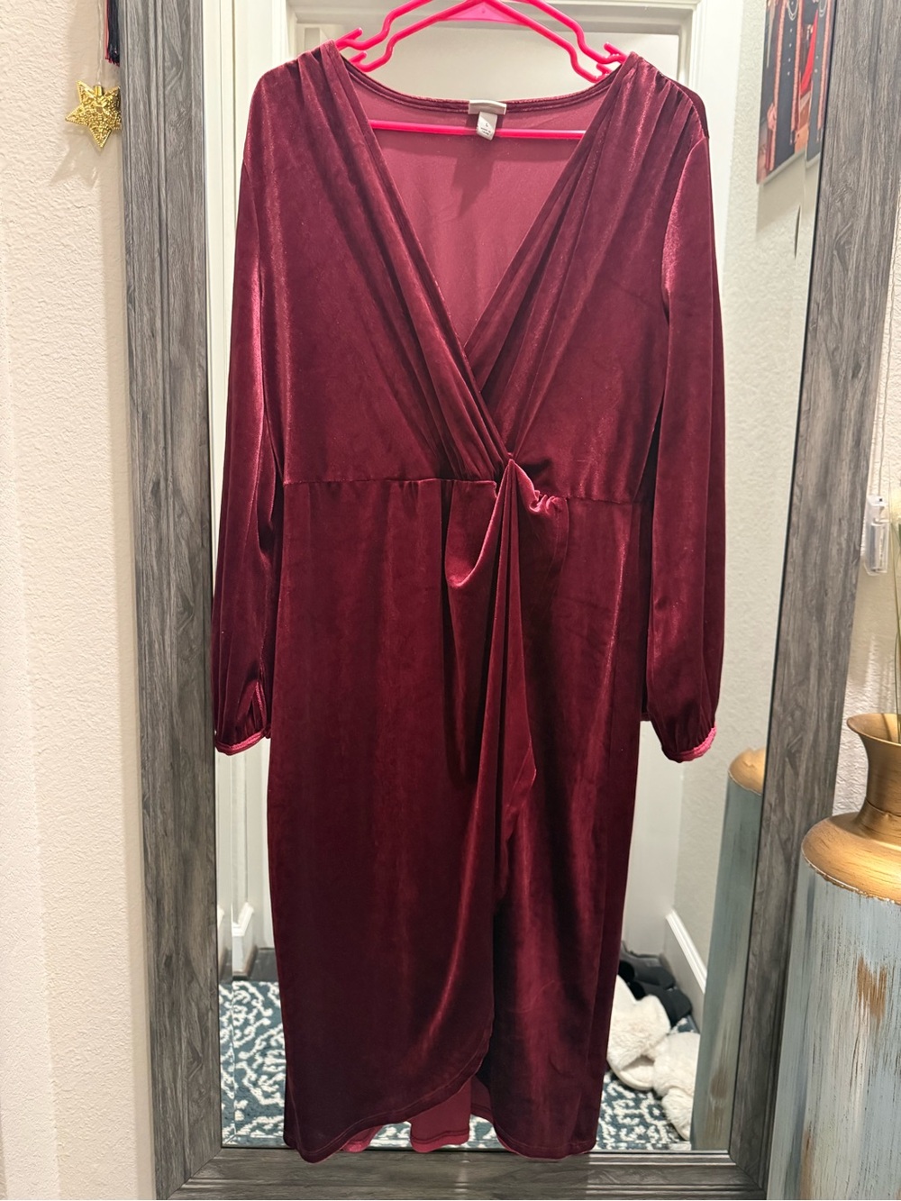 a new day Burgundy Velvet Wrap Midi Dress